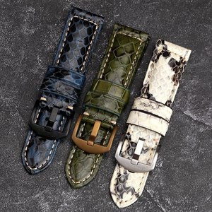 Bracelet de montre en cuir de python fait main de luxe 20-24 mm, bracelet de montre en cuir exotique <span class=keywords><strong>vintage</strong></span> pour homme - Product Image 1