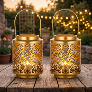 Luxury Gold Matte Iron Hanging Lantern Handmade Tea <b>Light</b> Candle Holder Decorative Wall <b>Sconce</b> for Home Garden Christmas Festiva - Product Image 4