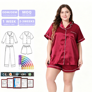 Pijamas de satén de seda para mujer, tallas grandes, con logotipo personalizado OEM ODM, MOQ bajo, producción rápida, conjunto de 2 piezas. - Product Image 1