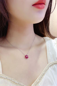 Collana con <span class=keywords><strong>Rubino</strong></span> Sintetico, Gioiello da Donna in Argento 925 con Motivo Floreale - Product Image 2