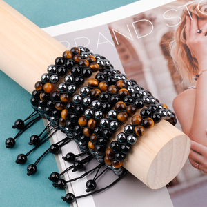 Vòng Tay Hematit Cho Nam, Vòng Tay Lo Âu Đính Hạt Đá Mắt Hổ Pha Lê Đen 8Mm Cho Nữ - Product Image 4