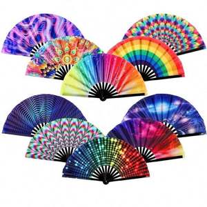 Abanicos Plegables de Bambú Grandes de 33 cm, Duraderos, Negros, Estilo Tradicional, con Logotipo Personalizado Impreso para Fiestas y Bailes - Product Image 1