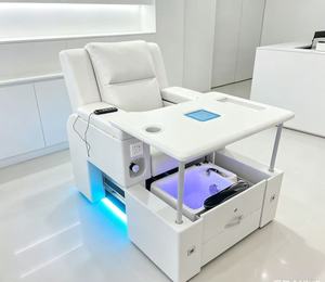 เก้าอี้ทำเล็บสีดำแบบไม่มีท่อประปา พร้อมระบบนวดและไฟ LED, เก้าอี้สปาเท้าปรับเอนด้วยไฟฟ้าสำหรับมืออาชีพ พร้อมถาดวางของด้านข้างสำหรับทำเล็บ - Product Image 2