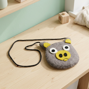 Premium Quality Handmade Wool Felt Purse Nepal Pig-Embedded Whimsical Style Zipper Closure Chain Durable Eco-Friendly Daily Use - Product Image 3