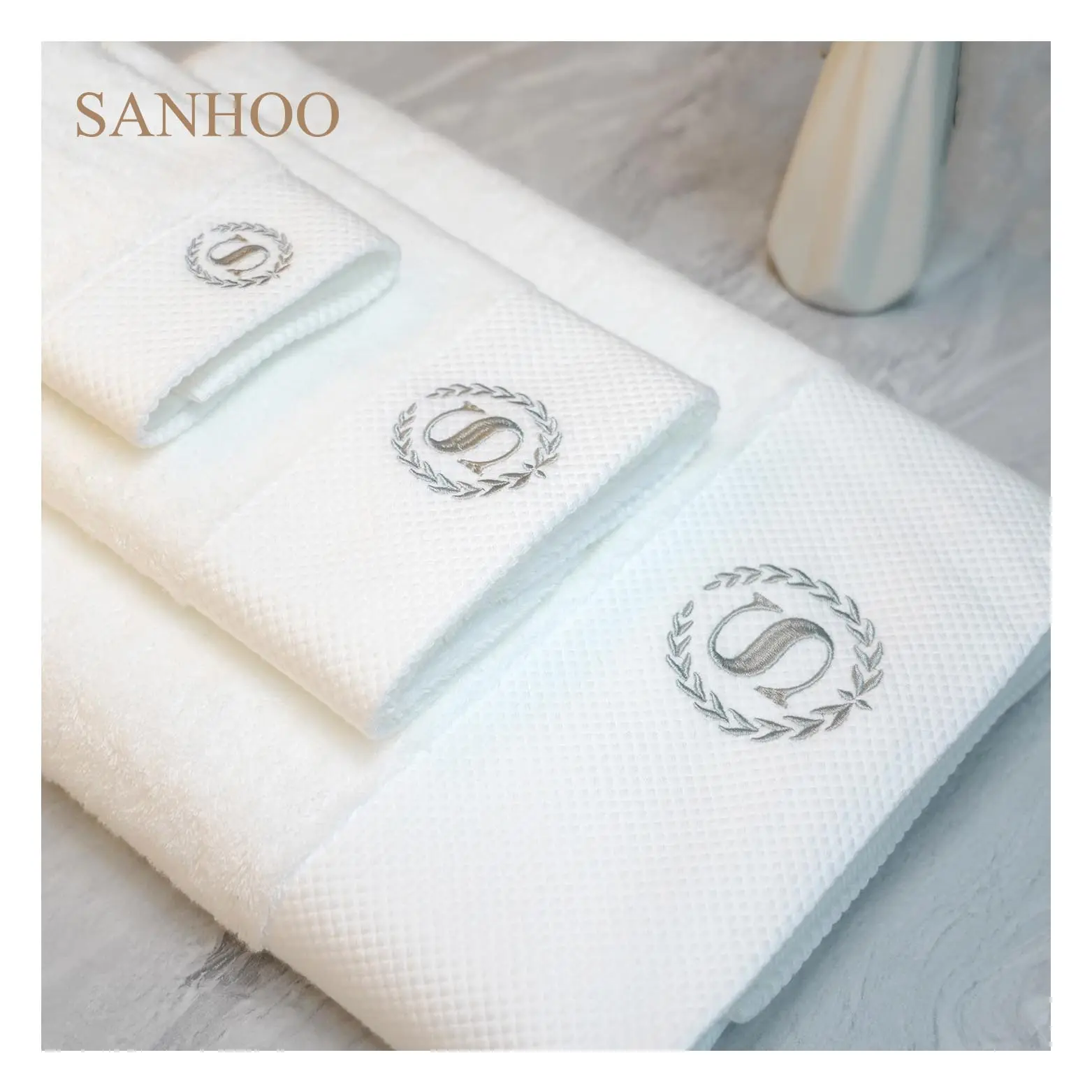 SANHOO 도매 화이트 부드러운 목욕 타올 면 70 140 고품질 테리 루프 수건 세트 호텔