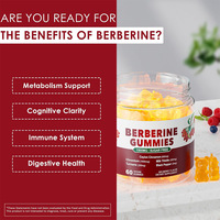 Gummies 6-en-1 à la berbérine et à la cannelle de Ceylan, saveur fruitée, sans sucre, pour adultes, soutien immunitaire et digestif, favorise la santé cardiaque