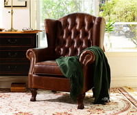 Luxus American Vintage Chesterfield Rücken Sessel High Tufted Button Rolled High Back Sofa Stuhl Echtes Leder für Schlafzimmer