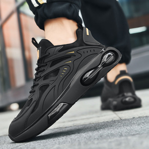 Chaussures de course à coussin d'air noires pour hommes, tige synthétique, semelle extérieure en caoutchouc, semelle intermédiaire en EVA, baskets de sport pour l'hiver - Product Image 4
