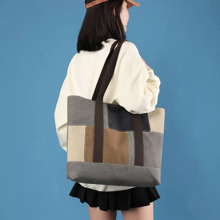 Wholesale Japanese Korean style shopping tote bags Calico Shopper Bags shoulder beach bag canvas