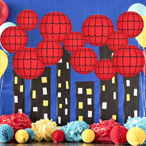 Lanterna di Carta Fai-da-Te a Tema <span class=keywords><strong>Spiderman</strong></span> con <span class=keywords><strong>Ragnatela</strong></span> Rossa D116 - Decorazione per Feste di Compleanno - Product Image 1