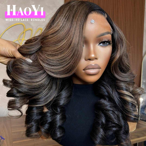Perruques frontales en dentelle HD 13*6 sans colle 2T pour femmes, en cheveux humains birmans ondulés profonds Ombré Brun, et perruques lisses comme des baguettes 13*4 <span class=keywords><strong>Blond</strong></span> Cendré - Product Image 2