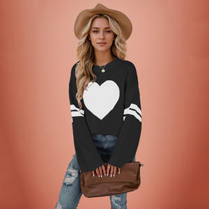 <strong>Valentine</strong> Heart Print Knitted Sweater Women Loose Crew Neck Pullover Y2K Contrast Color Striped Knitwear <strong>Jumper</strong> - Product Image 3