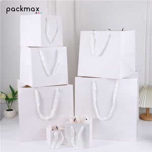 Wedding Birthday Shopping Party Wine Jewelry Eco-Friendly Cardboard Customized Logo Lamination Drawstring <b>White</b> Small Gift <b>Bag</b> - Product Image 5