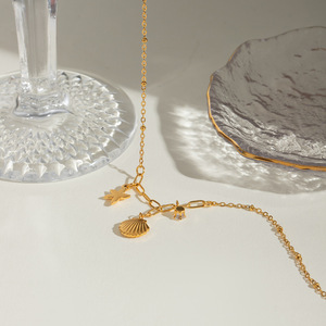 Collar con Colgante de Moda, Acero Inoxidable, Chapado en Oro de 18k, Dije de Estrella de Mar y Concha, Zirconia Blanca, Joyería para Fiesta - Product Image 3