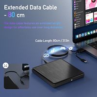 Lecteur de CD/DVD externe USB 3.0 / Type-C, graveur de DVD USB avec câble de données étendu, graveur de CD portable pour ordinateur portable MacOS Windows Linux