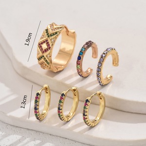 Fashion <b>Cuff</b> <b>Earrings</b> Geometric Design Colorful Zircon Inlay Party Wear Stainless Steel <b>Ear</b> Clips - Product Image 3