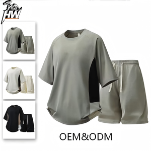 <span class=keywords><strong>Completo</strong></span> Sportivo da <span class=keywords><strong>Uomo</strong></span>: T-Shirt a Maniche Corte con Collo Tondo e Patchwork, Pantaloncini Casual, Set Due Pezzi alla Moda per <span class=keywords><strong>Fitness</strong></span> - Product Image 2