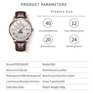 For 908 Men's <b>Watch</b> Alloy <b>Case</b> 20mm Leather Band Quartz Waterproof Luminous Pointer Calendar Everyday Casual Business <b>Watch</b> - Product Image 6