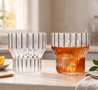 Mug en verre décoratif côtelé transparent en borosilicate soufflé à la main, tasse à expresso moderne, tasse à jus