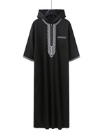Robe à capuche marocaine brodée CCY, Boubou Homme Musulman, Vêtements islamiques modestes, Qamis Ramadan Jalabiya pour hommes