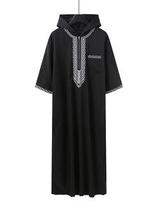 Robe à capuche marocaine brodée CCY, Boubou Homme Musulman, Vêtements islamiques modestes, Qamis Ramadan Jalabiya pour hommes - Product Image 6