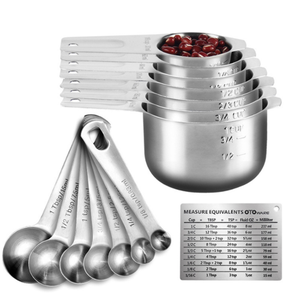 Juego de 14 Piezas de Tazas y Cucharas Medidoras de Acero Inoxidable para Repostería - Product Image 1