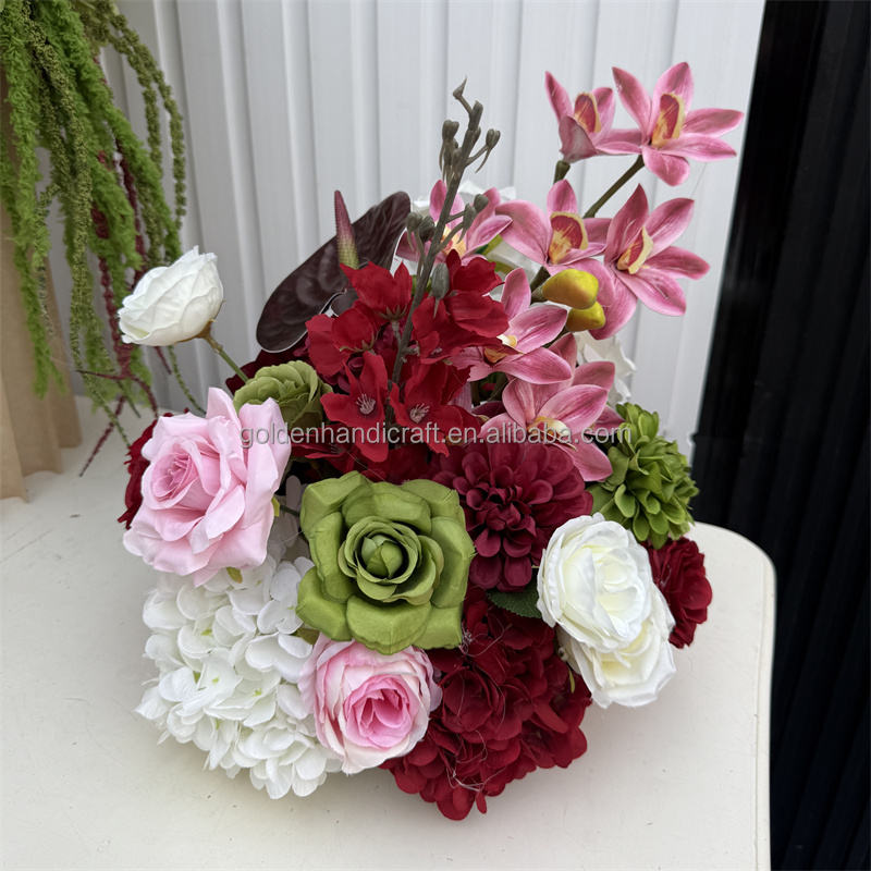 Sfera di fiori rosa/verde/bordeaux da 30 cm