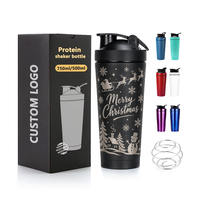 Bouteille shaker isotherme en acier inoxydable à double paroi, personnalisable, 750 ml, 500 ml, mélangeur de protéines, revêtement poudré, compatible lave-vaisselle, vente en gros