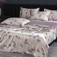 Ensemble de literie 100% soie de mûrier, 4 pièces, housse de couette en soie pure, ensemble de draps avec 2 taies d'oreiller, ensemble de linge de lit taille King Queen