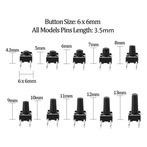Kit de 100 interrupteurs tactiles 6x6, 10 modèles, hauteur : 4,3 mm à 13 mm, micro-interrupteur DIP 4P, interrupteur à clé 6x6 - Product Image 2