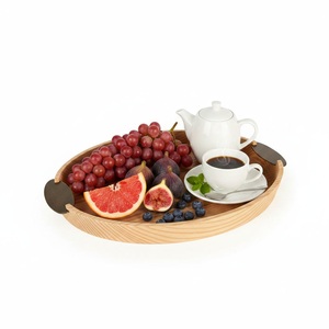 Plateau de rangement ovale en bois de luxe avec poignée en métal, plateau de petit-<span class=keywords><strong>d</strong></span>éjeuner vintage pour table basse, cuisine, organisation de la maison, <span class=keywords><strong>d</strong></span>écoratif - Product Image 2