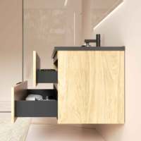 Meuble-lavabo flottant de salle de bain de luxe avec lavabo en sable de quartz noir Miroir LED Couleur noyer Armoire MFC 600mm/750mm/800mm