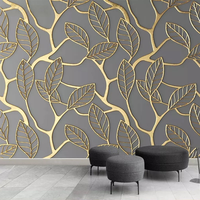Papier peint photo personnalisé pour murs, à coller et à décoller, feuilles d'arbre dorées, salon, fond de télévision, papier peint mural créatif 3D