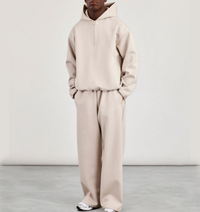 Ensemble de survêtement décontracté pour homme, coupe oversize et ample, personnalisable, en mélange de coton Air Layer épais, comprenant un sweat à capuche et un pantalon de survêtement - Product Image 3