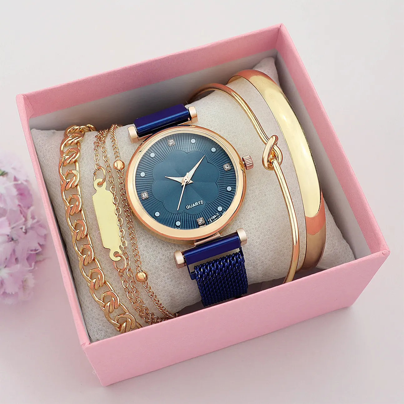 Luxury women stainless steel strap watch custom logo luxury bracelet gift watch set competitive price