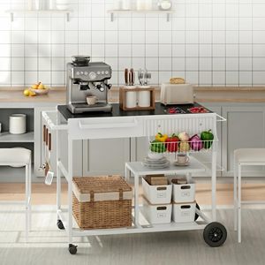 Chariot de cuisine moderne SENYU blanc avec dessus noir, tiroirs de rangement roulants et étagères - Product Image 2