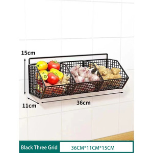 Mensola <span class=keywords><strong>da</strong></span> cucina senza foratura, cesto portafrutta e verdura, scaffale portaoggetti <span class=keywords><strong>da</strong></span> parete per cipolle, zenzero, aglio, condimenti e spezie - Product Image 6