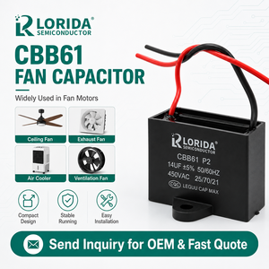 Condensateur de démarrage de ventilateur Lorida <span class=keywords><strong>CBB61</strong></span> 0.8UF 450V certifié RoHS - Température de fonctionnement de -40°C à +85°C - Product Image 6