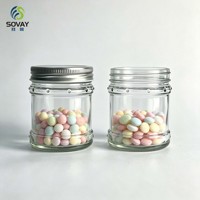 Stoples Kaca Bermotif Titik 180ml, Wadah Silinder Transparan untuk Madu, Rempah-rempah, dan Penyimpanan Makanan Dapur Ukuran Sedang