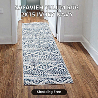 SAFAVIEH Tulum Collection Runner Rug 2 X 15 Ivory Navy Moroccan Boho Tribal Design Polypropylene Non-Shedding Easy Clean