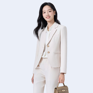 Women's Professional Suit Set Cream Polyester Anti-Wrinkle <b>Work</b> Uniform Commute - Product Image 4