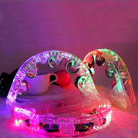 LED Glow Tambourine Noise Maker Light up Large Handheld Musical Flashing Bells Tamborines Percussion Instrument Birthday Gift