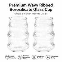 Tasse en verre borosilicate ondulé côtelé 560 ml, forme en S, résistante à la chaleur, pour café, thé, eau, vente en gros