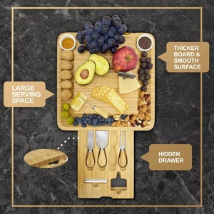 Bamboo Cheese Board With <b>Knife</b> Set 33x33 Cm Creative Cutting Board For Deli <b>Bread</b> And Cheese Serving - Product Image 2