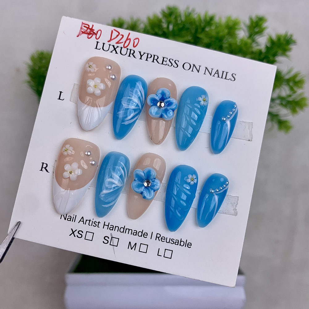 almond french tip handmade press on nails