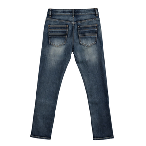 Vêtements en denim bleu uni classiques et rétro-chics avec des poches et des fermetures éclair pratiques pour les tenues quotidiennes décontractées, streetwear et hip-hop. - Product Image 3