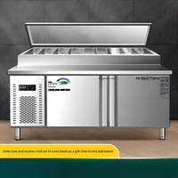 Station de préparation de pizzas réfrigérée professionnelle en acier inoxydable 201, avec dégivrage automatique, table de préparation de salades rainurée et réfrigérateur à 2 portes
