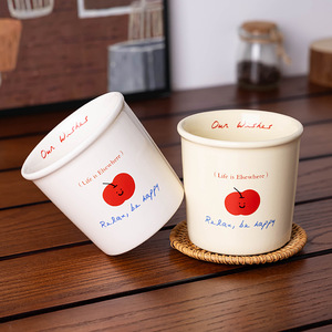 <b>Ceramic</b> Mug Apple Pattern Handleless White Light Yellow Single <b>Cup</b> For Coffee Tea Breakfast Home Office Use - Product Image 1