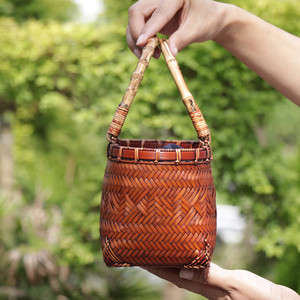 Bamboo Woven <b>Handbag</b> Women's <b>Small</b> Capacity 1-1.9l Eco Friendly Daily Use Regular Shape - Product Image 3