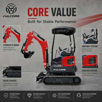 Mini-excavatrice FULCORE CE EPA EuroV certifiée ISO, 2 tonnes, châssis de 1,15 m, chenilles en caoutchouc, utilisation en aménagement paysager, en verger